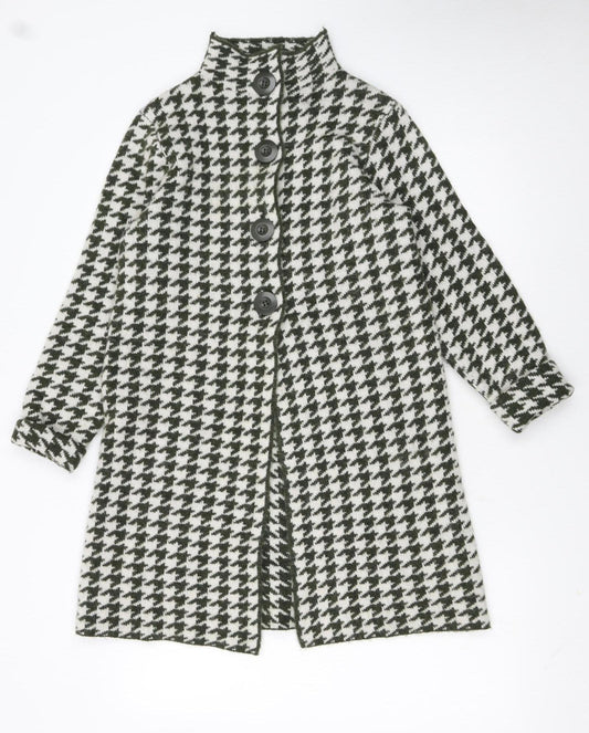 KENAR Womens Black White Houndstooth High Neck Button Cardigan S