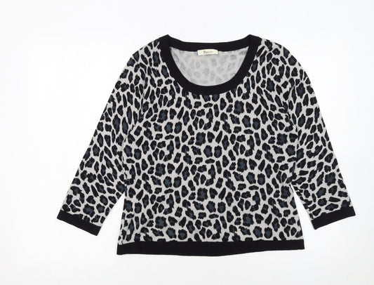 Precis Women Grey Leopard Print Scoop Neck Pullover Jumper Size S