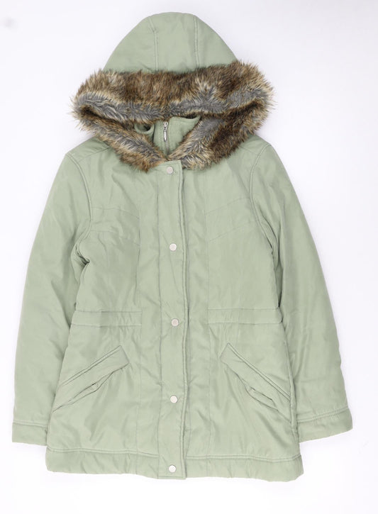 Next Women's Green Faux Fur Trim Hooded Parka Coat Size 10