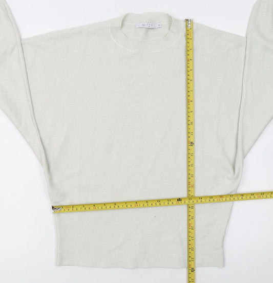 MITZY Women's Ivory Relaxed Fit Crew Neck Knit Jumper Size S