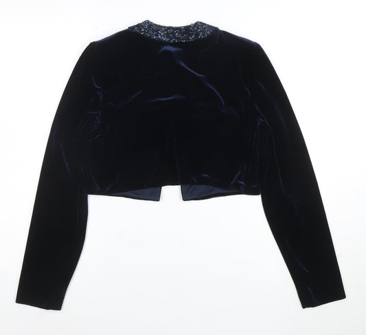Alex Evenings Women's Blue Velvet Beaded Cropped Suit Jacket Size 6P