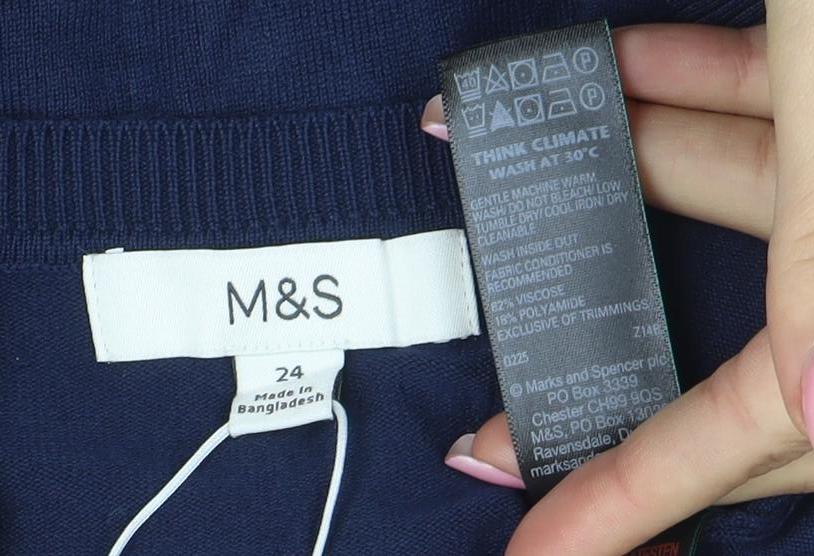 Marks and Spencer Women’s Blue Cotton Blend Crew Neck Cardigan Size 24