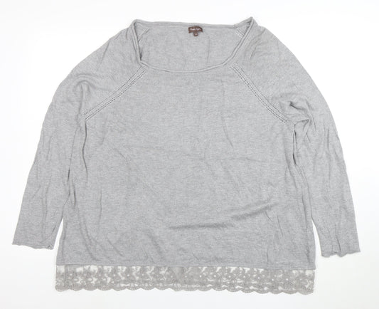 Phase Eight Women's Grey Lace Hem 3/4 Sleeve Jumper Size 18