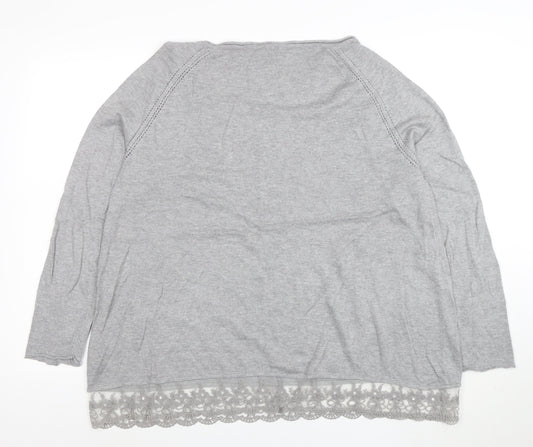 Phase Eight Women's Grey Lace Hem 3/4 Sleeve Jumper Size 18