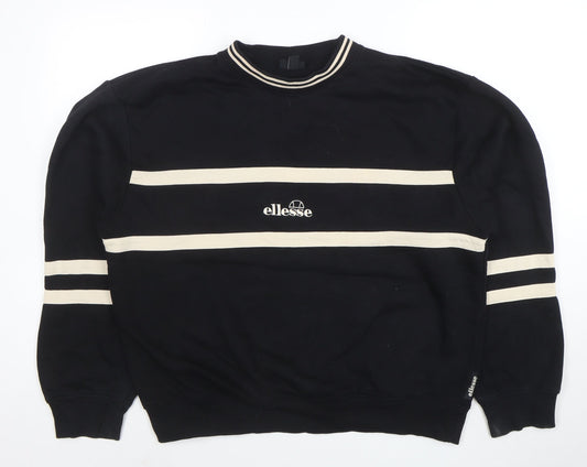 Additional front view of Ellesse Women Black Beige Stripe Crew Neck Sweatshirt UK14