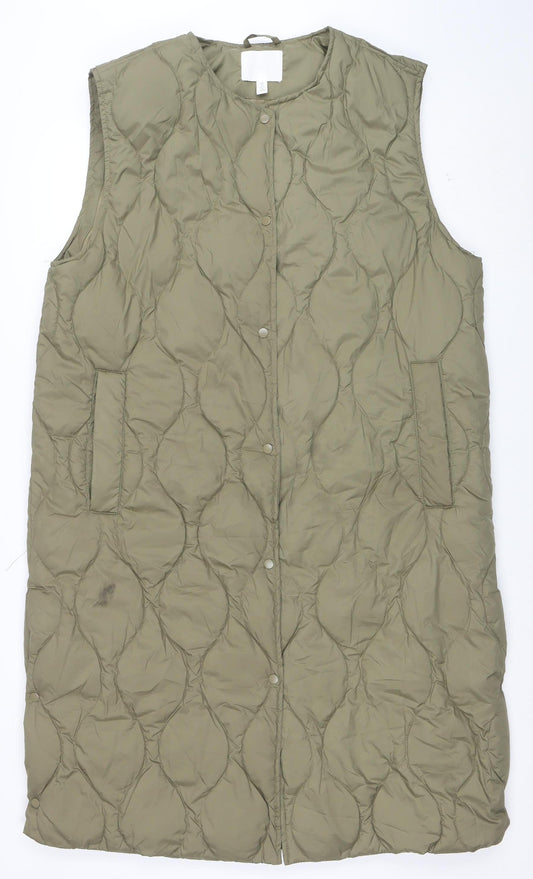 H&M Womens Green Quilted Long Padded Waistcoat Size M