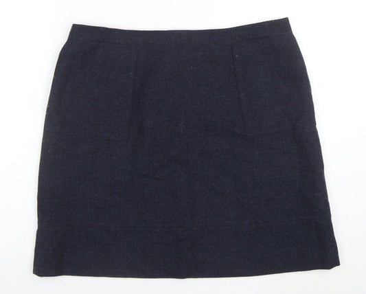 Jaeger Women Blue Wool Blend Herringbone Pencil Skirt Size 14