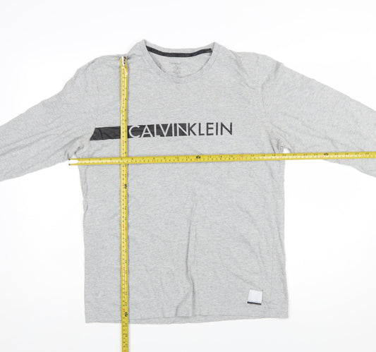 Calvin Klein Men's Grey Long Sleeve Crew Neck Cotton T-Shirt M