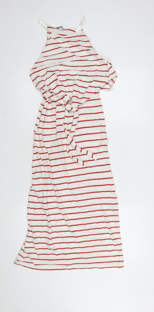 Zara Women White Striped Halter Slip Maxi Dress Size 10
