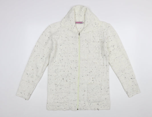 Glimpse Women's Ivory Cable-Knit Full Zip Jumper S