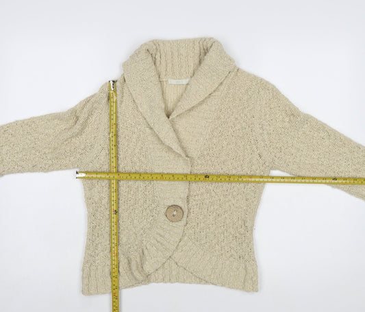 Marks and Spencer Women Beige Wool Blend Chunky Knit Cardigan UK 14