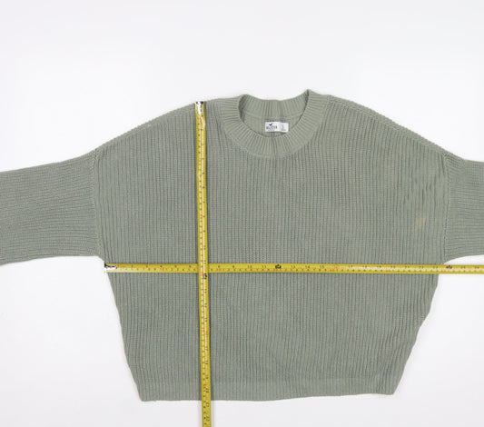 Hollister Women’s Green Chunky Knit Crew Neck Jumper Size S