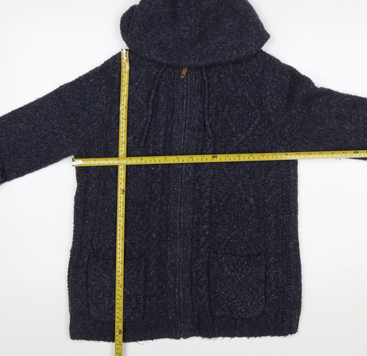 Fat Face Women's Navy Hooded Cable-Knit Full Zip Cardigan Size 12