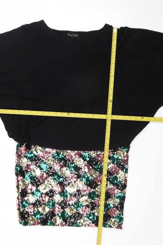 Phase Eight Women Black Sequin Geometric Bodycon Dress Size 16