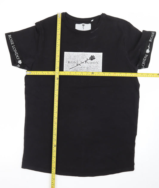 Rose London Men's Black Slim Fit Logo Graphic T-Shirt M