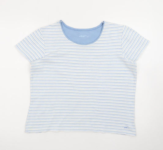 Dash Women Blue Striped Cotton T-Shirt Size 16