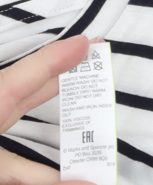 Marks and Spencer Womens White Striped Relaxed Fit Short Sleeve T-Shirt Size 22