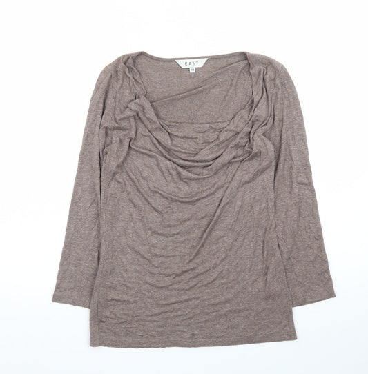 EAST Womens Brown Cowl Neck Long Sleeve Viscose Blend Blouse Size 10