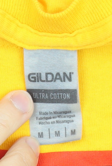 Gildan Men's Yellow Long Sleeve Sacred Electric Tattoo T-Shirt Size M