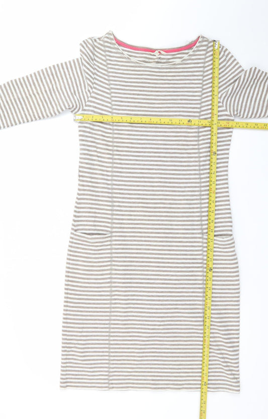 White Stuff Women Grey Striped Shift Dress Size 10 Cotton Stretch