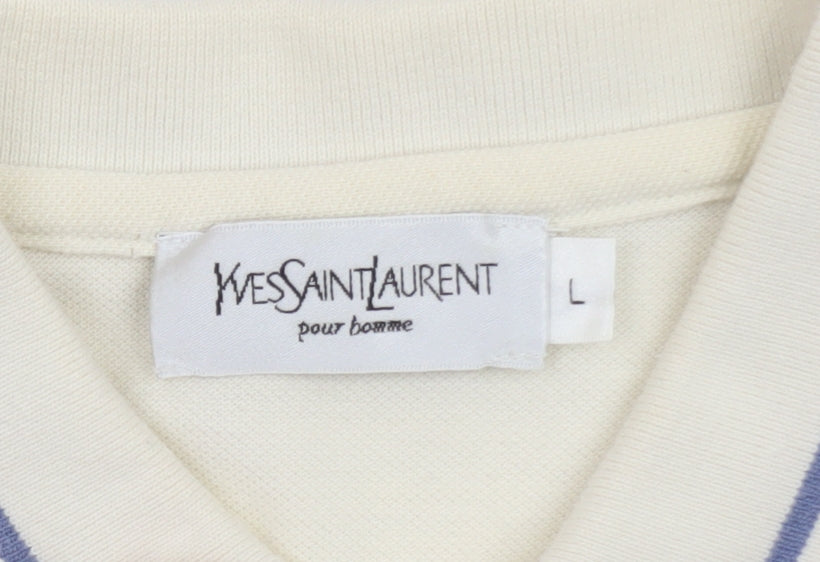 Yves Saint Laurent Men’s Ivory Polo Shirt L Classic Collared Cotton Blend