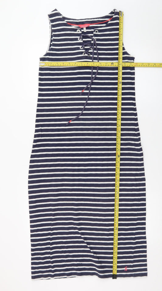 Joules Women Blue Striped Shift Dress Size 12 Sleeveless Jersey