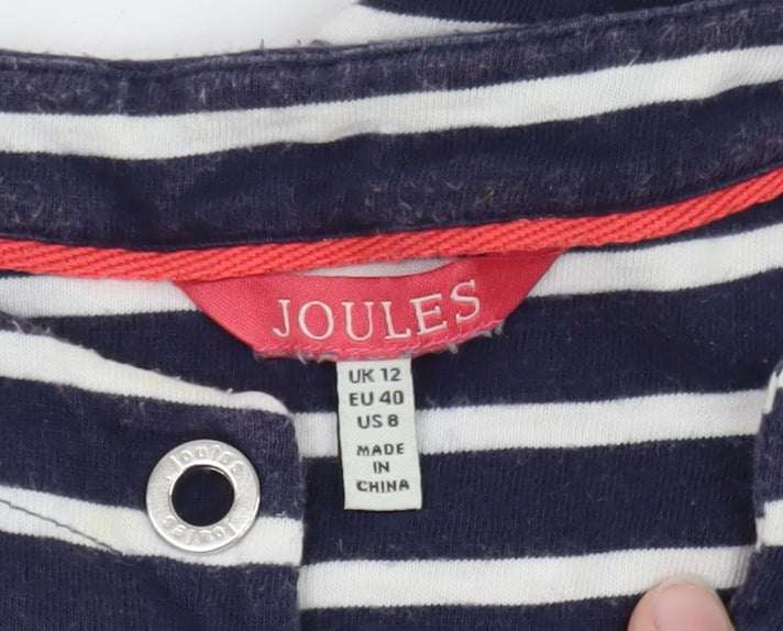 Joules Women Blue Striped Shift Dress Size 12 Sleeveless Jersey