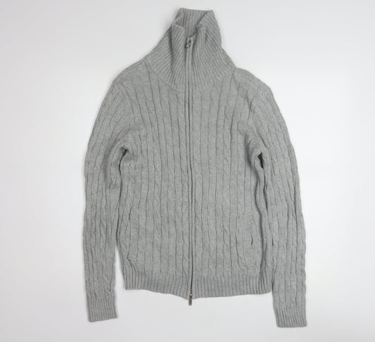 Additional front view of Anne Klein Sport unisex grey cable-knit cotton full zip jumper s