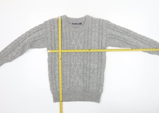 WoolOvers Women's Grey Cable-Knit Wool Jumper XS Classic Warm Winter