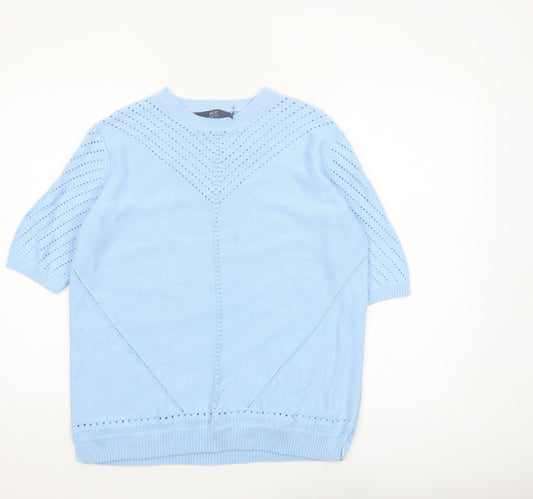 Isle Essentials Women's Blue Cotton Short Sleeve Jumper Size 14-16