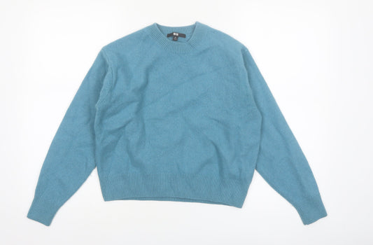 Uniqlo Women Blue Wool Crew Neck Jumper XS Classic Fit