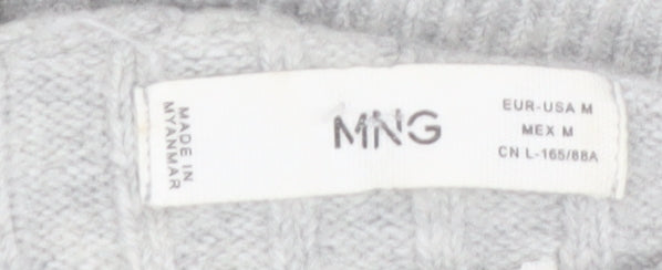 MNG Women’s Grey Roll Neck Wool Blend 3/4 Sleeve Jumper Size 12
