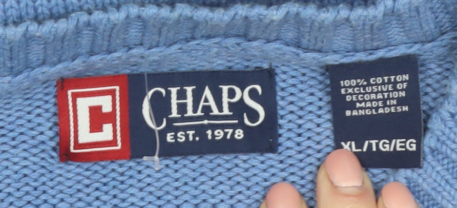 Chaps Men's Blue Cotton Crew Neck Pullover Jumper XL
