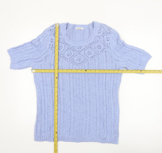 Damart Women Blue Cotton Short Sleeve Knit Pullover Jumper L