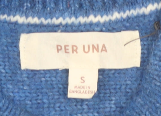 Marks and Spencer Per Una Women's Blue Cable-Knit Wool Blend Jumper Size S