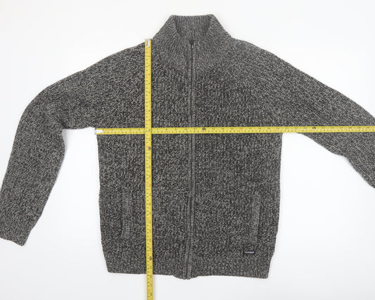Threadbare Men's Grey Chunky Full Zip High Neck Jumper Size M