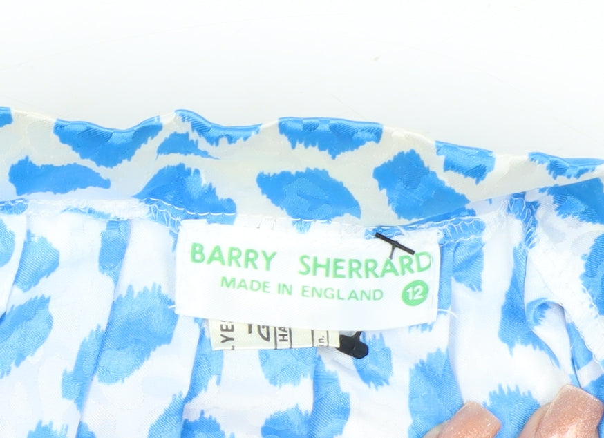 Barry Sherrard Women's Blue Animal Print Midi Pleated Skirt Size 12