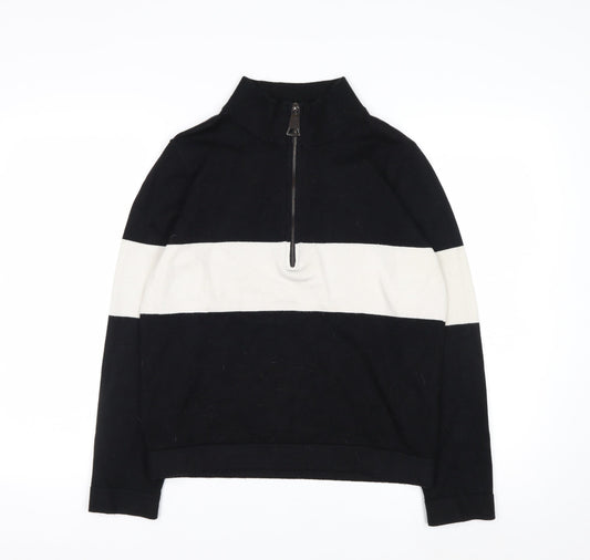 Apricot Women's Black Stripe Mock Neck Half Zip Jumper Size 8