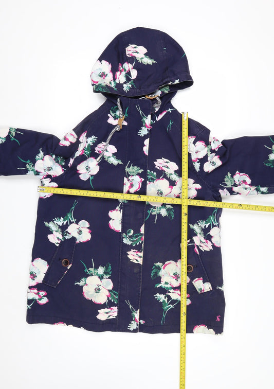 Joules Women's Blue Floral Waterproof Hooded Rain Jacket Size 16