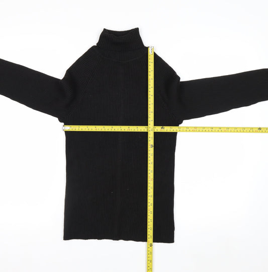 White Stag Women's Black Roll Neck Ribbed Knit Jumper Size S
