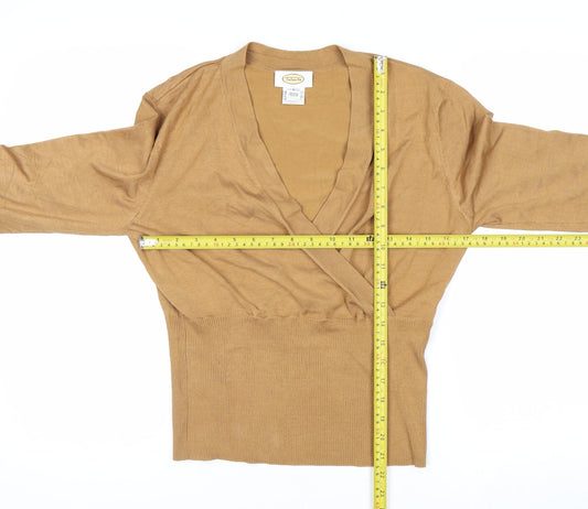 Talbots Women Beige Silk Blend Wrap Jumper L V-Neck Long Sleeve