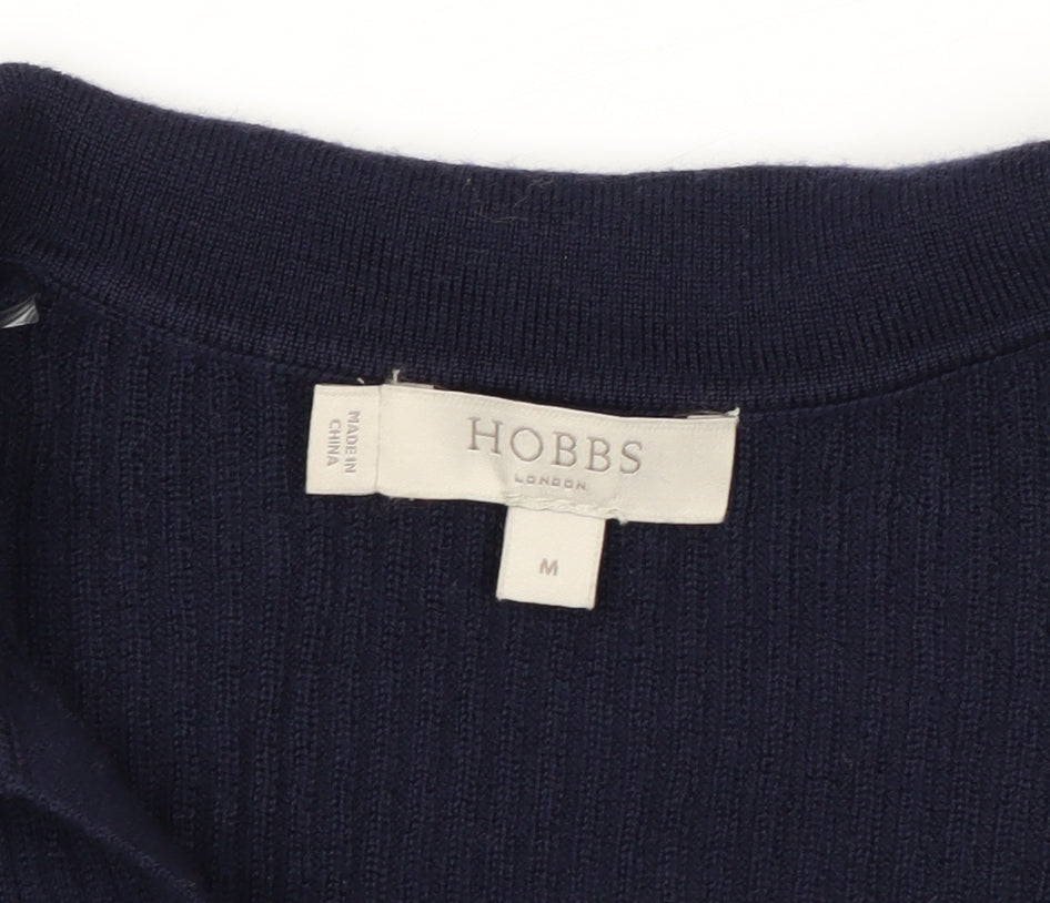 Hobbs Women’s Blue Merino Wool Collared Button Cardigan M
