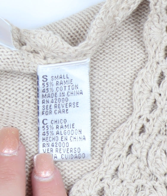 Jaclyn Smith Women Beige Crochet Cardigan Short Sleeve S