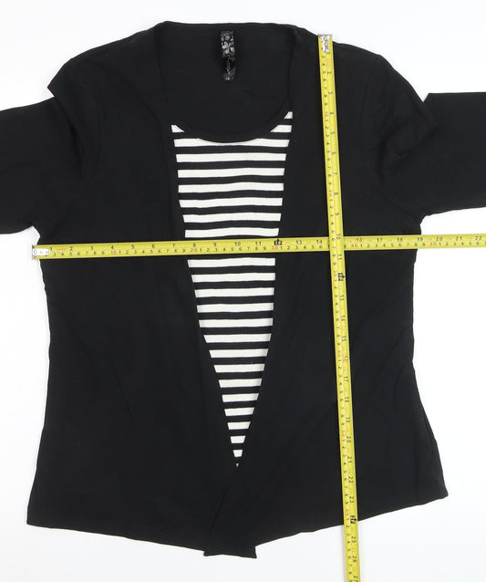 Asoy Women Black Size 14 Cardigan with Striped Mock Insert