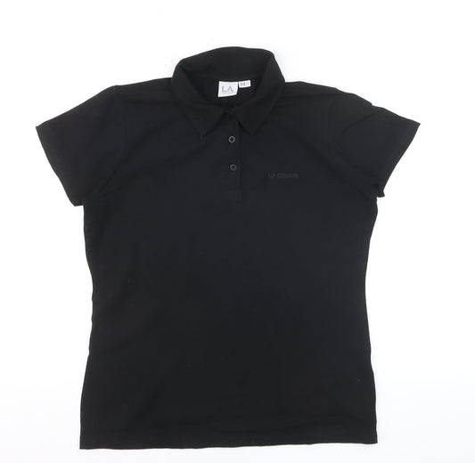 LA Gear Womens Black Polo Shirt Size 12 Short Sleeve Stretch Top