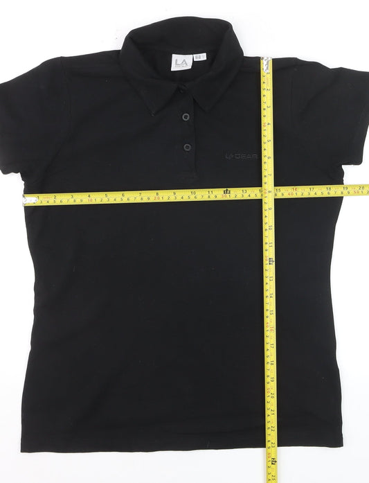 LA Gear Womens Black Polo Shirt Size 12 Short Sleeve Stretch Top