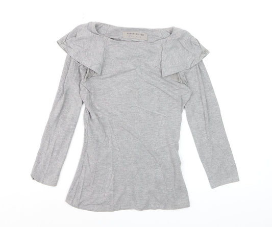 Karen Millen Womens Grey Long Sleeve Boat Neck Slim Fit Blouse Size 8