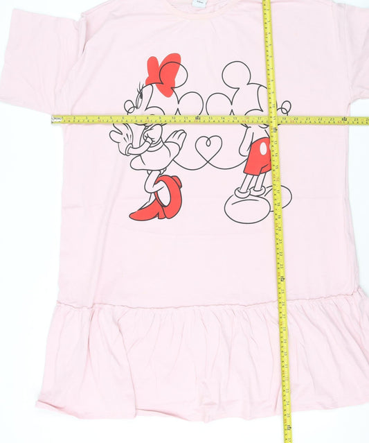Disney at George Women’s Pink Ruffle Tunic T-Shirt L Mickey & Minnie Cotton
