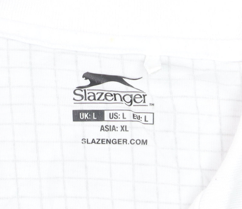 Slazenger Men’s White Check Polo Shirt L Sports Casual