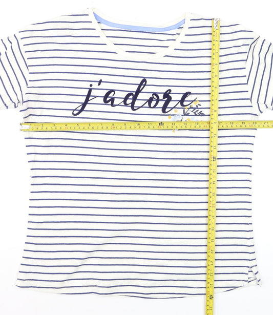 Principles Women’s White Striped Long Sleeve Cotton T-Shirt Size 12